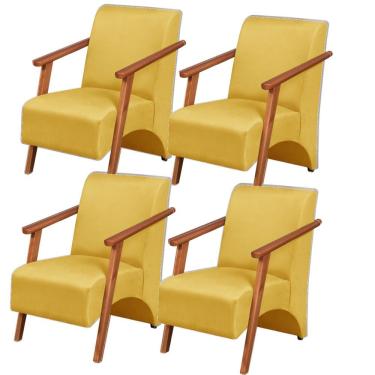 Imagem de Kit 4 Poltronas Venus 1 Lugar Braço Madeira Maciça Tecido Suede Unidecor Amarelo