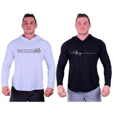 Imagem de Kit 2 Camisetas Manga Longa com Touca Longline Estampada Fitness Musculação Dia-a-Dia-Masculino