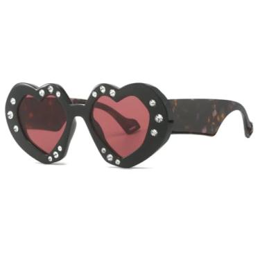 Imagem de Óculos de Sol Femininos de Luxo em Formato de Coração com Diamantes e Strass (C3 Preto-Vermelho)