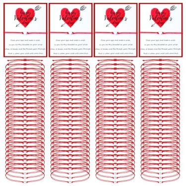 Imagem de Equsion 100 pulseiras de casamento para casais com contas de coração para o dia dos namorados, pulseiras de amizade ajustáveis para casais, 8.7 inches/ 22 cm in length, corda de nylon, aço inoxidável,