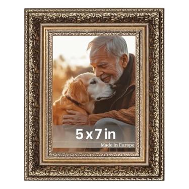 Imagem de VictoR Porta-retrato Leonardo dourado marrom 12,76 x 17,8 cm - Moldura antiga com vidro acrílico inquebrável - Moldura antiga 12,7 x 17,8 cm - Barroco