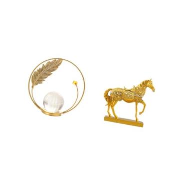 Imagem de Fenteer Escultura de Cavalo com Bola de Cristal, Estatueta de Metal, Ornamento de Mesa, Estátua com Suporte para Corredor, Lareira, Quarto, Sala de Estar, Esc