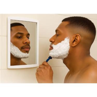 Imagem de Espelho Quadrado 17 cm com Ventosa para Box de Vidro – Portátil Antiembaçante para Barbear Maquiagem (Branco)