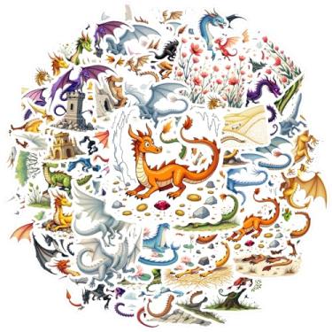 Imagem de 70 peças de adesivos de fantasia mítica de dragão DIY ilustrativos para telefone faça você mesmo, guitarra, notebook, mala, copo, guitarra, laptop, capacete, skate