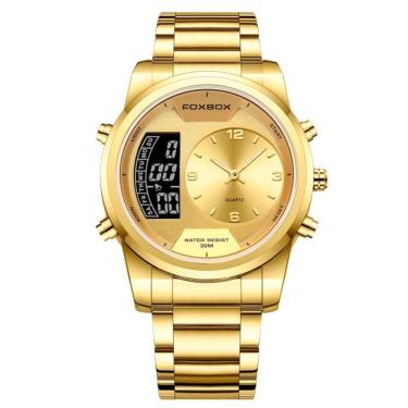 Imagem de Relógio Digital Masculino Casual Esportivo De Quartzo Em Aço Inoxidavel Impermeavel Dourado