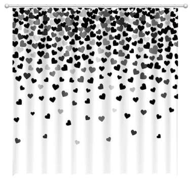 Imagem de Fitumiw Cortina de chuveiro romântica dia dos namorados 183 cm x 183 cm corações pretos decorações de banheiro casa doce amor coração preto conjunto de cortinas de banheira com 12 ganchos