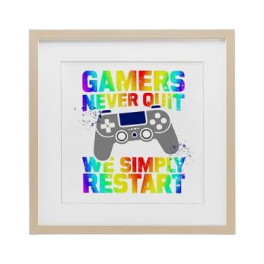 Imagem de Stupell Industries Impressão emoldurada Rainbow Gamers Never Quit Birch sob vidro, design de Kim Allen, 40,6 x 40,6 cm