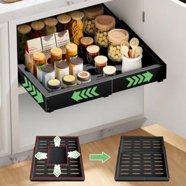 Imagem de BUFOR 1 pacote com organizador de armário, largura (30,5 cm - 48,3 cm) profundidade (43,2 cm - 58,4 cm), com 3 trilhos deslizantes ajustáveis, gavetas expansíveis para armários, gavetas de cozinha