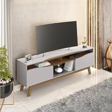 Imagem de Rack Ilhabela TV 75" Moderno 5 Nichos e 2 Portas Soft Close (Off/Marrom)