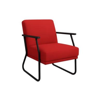 Imagem de Poltrona MAGNO Decorativa Veludo Conforto Aço Carbono Recepção (VERMELHO)