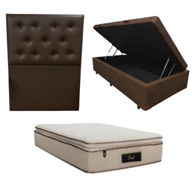 Imagem de Cama Box Baú Blindada com Colchão Cloud Molas Ensacadas C/Pillowtop 32cm + Cabeceira Botonê (CORINO MARROM, Solteiro)