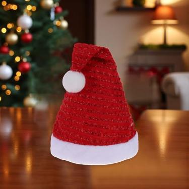 Imagem de 1 chapéu de Natal listrado poliéster tecido não tecido vermelho 30 x 39 cm