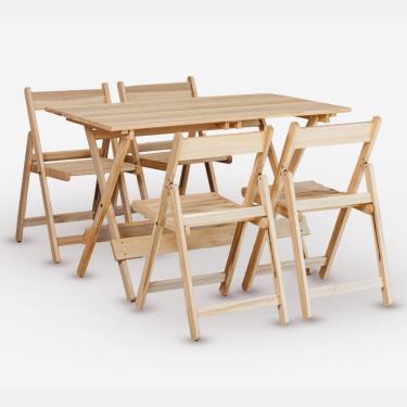 Imagem de Conjunto De Mesa 120x70 E 04 Cadeiras Dobrável Eucalipto Sem Pintura