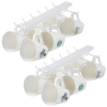 Imagem de LiaMeE Suporte de caneca deslizante para instalação sob o armário, suporte de copo de café removível com 12 ganchos, suporte de copos suspenso para prateleiras de cafeteria e armazenamento de cozinha