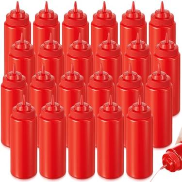 Imagem de Singhoow 24 garrafas de apertar de 946 ml, garrafas grandes de plástico de boca larga para molhos de condimentos, chocolate, ketchup, mostarda, churrasqueira, restaurante, (vermelho)