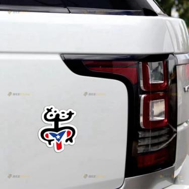 Imagem de Adesivo magnético de Porto Rico com mapa de bandeira coqui sapo PR ímã de carro de Porto Rico - 2 pacotes refletivos 10 cm - para porta de caminhão geladeira reutilizável à prova d'água b0315p