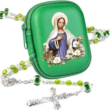Imagem de PLONKLY Rosário Católico para Mulheres - Contas de Pérola com Cruz Clássica, Caixa de Oração com Zíper da Virgem Maria, Presentes de Primeira Comunhão, Joias de Confirmação de Batismo, 6mm, Zinco, Sem