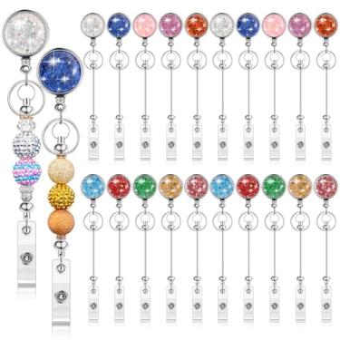 Imagem de Tondiamo 20 peças de carretel de crachá com contas com glitter, porta-crachás retrátil, barra vazia, nome de identidade, clipes para contas com chaveiro faça você mesmo, clipe de cinto, presente para