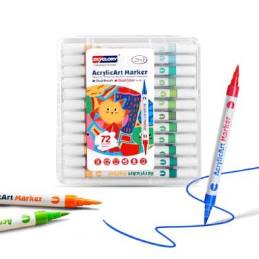 Imagem de SKYGLORY Canetas marcadoras de acrílico com pincel de 72 cores, conjunto de canetas marcadoras de arte com ponta dupla para pintura, desenho, artesanato (36)
