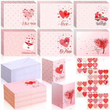 Imagem de Gueevin 150 peças cartões de dia dos namorados com 150 peças envelopes 16 folhas adesivos para dia dos corações doce amor coração beijo cartões de presente em branco cartões de presente de dia dos namorados para aniversário (coração)