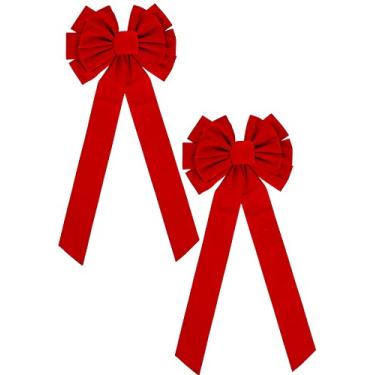 Imagem de Black Duck Brand 12 laços gigantes jumbo 106.7 cm x 40.6 cm Red Velvet Christmas Decor Bow para portas da frente, portas de garagem, cercas e muito mais! (Vermelho com glitter, 2 unidades)