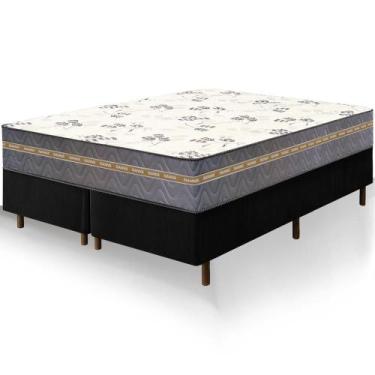 Imagem de Cama Box Queen Size Preta Colchão La Plata Molas Ensacadas 158x198x62c