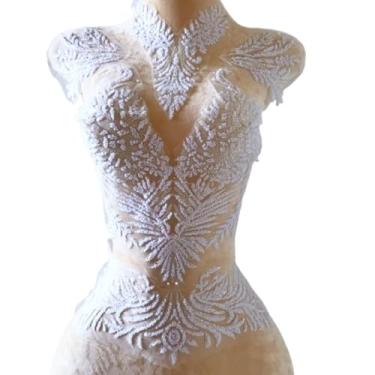 Imagem de Apliques adesivos para pescoço ombro peito cintura parte decorativa para costurar à noite vestido de casamento roupas vestido baile festa dança estado costura, pequenos grânulos colados (branco)