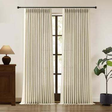 Imagem de Cortinas plissadas de 224 cm para sala de estar, cortinas plissadas do chão ao teto, cortinas plissadas texturizadas grossas semitransparentes com ganchos para quarto de fazenda, 2 painéis