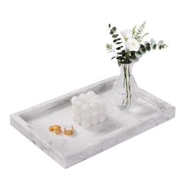 Imagem de Homaura Bandeja de banheiro de mármore para bancada e decoração de casa, bandeja de mármore decorativa natural para organizador de joias e perfumes, bandejas de luxo de pedra para cômoda, balcão de