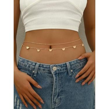 Imagem de Corrente de cintura borboleta para mulheres, corrente de barriga dourada em camadas, joia delicada para o corpo, joia de cintura de biquíni de praia ajustável, acessórios para festivais de verão