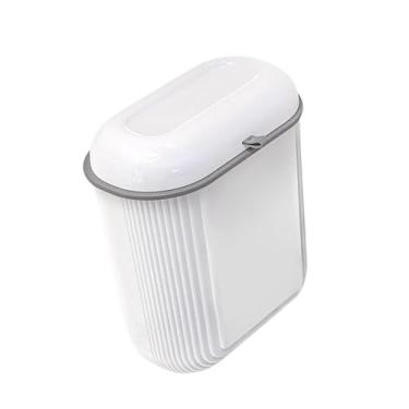 Imagem de KiBcsLic Lixeira suspensa com tampa, lixeira de parede estável, cesto de lixo, para compostagem de cozinha, para porta de armário ou embaixo da pia, Branco