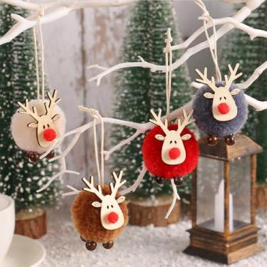 Imagem de 4 peças de enfeites de Natal de rena pompom fofos, decorações coloridas de rena difusa, festivo para árvore, decoração de férias em casa