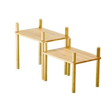 Imagem de Conjunto organizador de armário de bambu (2) - organizador de prateleira de balcão e organizador de bambu, organizador de prateleira expansível para balcão de cozinha/banheiro - Presente útil para