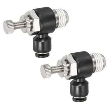 Imagem de PATIKIL Válvula de controle de fluxo de ar pneumática, tubo de 1/8 polegada OD x rosca NPT macho de 1/4 polegada, 2 peças adaptadores de válvula de interruptor de cotovelo de 90 graus, encaixe de