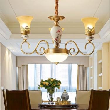 Imagem de Lustre de luxo europeu para sala de estar, estilo retrô americano, em cerâmica, para restaurante, quarto, escritório, hotel, casa de campo ou café, com luminária pendente de LED (J 3 lâmpada