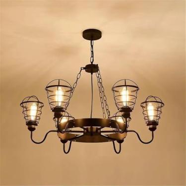 Imagem de Luminária pendente vintage industrial com LED, estilo americano, ideal para sala de estar, restaurante, quarto, casa de campo, loft, loja de roupas, café, bar, casa de família (6 lâmpadas).