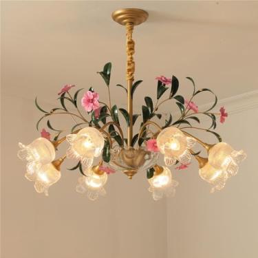 Imagem de Lustre Pastoral Francês Americano Floral Criativo para Sala de Estar, Restaurante, Quarto, Villa, Café, Loja de Roupas, Casa, Luminária Pendente LED Decorativa (BB 8 Lâmpadas)