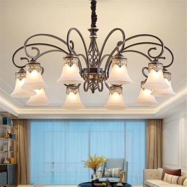 Imagem de Lustre retrô americano com LED, estilo europeu, luxuoso, para sala de estar, restaurante, quarto, escritório, casa de campo, hotel, café, escada (10 lâmpadas).