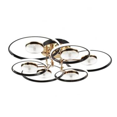 Imagem de Luminária de teto LED moderna para sala de estar com design circular criativo, temperatura de cor de 3000k a 6500k, dimerizável, controle remoto, luminária de acrílico para quarto, preta (6