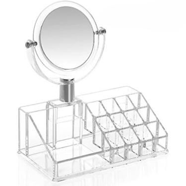 Imagem de Organizador de Maquiagem e Porta Batom Com Espelho Duplo Em Acrílico