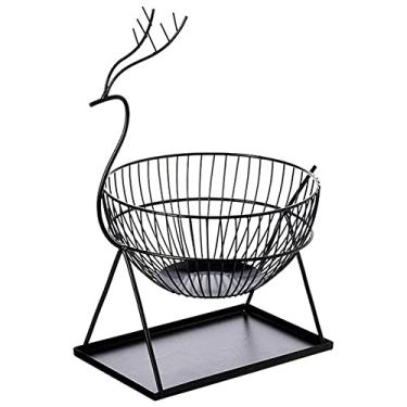 Imagem de Tigela de frutas, prato de frutas, estatueta de veado, cesta de frutas, tigela de metal, tigela de legumes, bancada de malha, suporte de frutas, tigela para balcão de cozinha, cesta de frutas preta