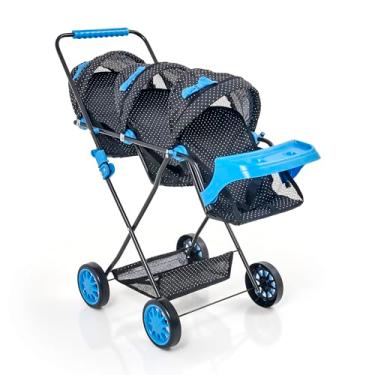 Imagem de Carrinho de Boneca Trigemeos Bandeja Luxo - Preto Laço AZUL