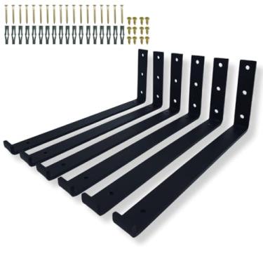 Imagem de Kit 6 Suportes Cantoneira Mão Francesa Formato L 30cm Acabamento Aço Moderno (Preto)