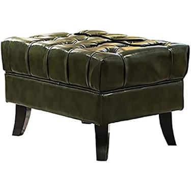 Imagem de Espreguiçadeira de armazenamento, apoio para pés de madeira maciça, banco de sapato de entrada, banco rústico para sala de estar e quarto, couro verde, 70 x 50 x 42 cm (28 x 20 x 17 polegadas)