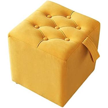 Imagem de Espreguiçadeira de veludo, banco de pé de cubo de quarto com alça, lindo apoio de botão de sofá para entrada da sala de estar, azul, 31 x 31 x 33 cm