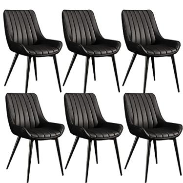 Imagem de Conjunto de 6 cadeiras de sala de jantar para cozinha, sala de jantar, cadeiras laterais modernas com capa de couro PU macio, assento almofadado e pernas de metal, cadeiras de cozinha e sala de estar