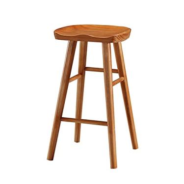 Imagem de LULUMAIC Banqueta de bar moderna de madeira maciça, de luxo, sem braços, banco de bar estilo nórdico para lounge, bar, ilha, cozinha