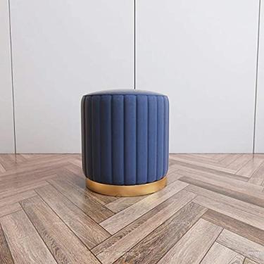 Imagem de Ottomans Banqueta redonda pufe banquinho otomano banco de pés e acabamento de metal dourado latão apoio para os pés, azul/azul/38 cm x 45 cm