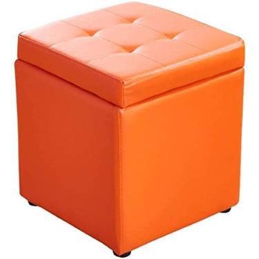 Imagem de Banqueta Otomana para os pés, banco de pufe otomano, banco de armazenamento de pufe de couro sintético, com dobradiça, caixa organizadora superior, baú/laranja/30 x 30 x 35 cm