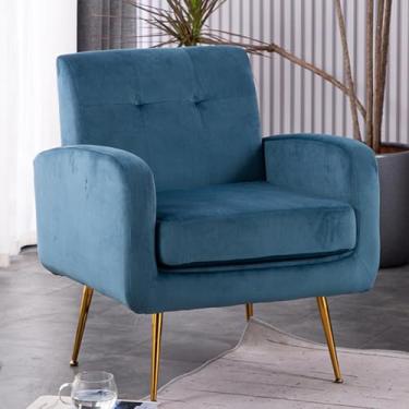 Imagem de ARKORDER Conjunto de 1 poltrona de cadeira moderna, poltrona de leitura de tecido, poltrona de leitura, cadeira lateral, sofá individual com assento e pernas de metal